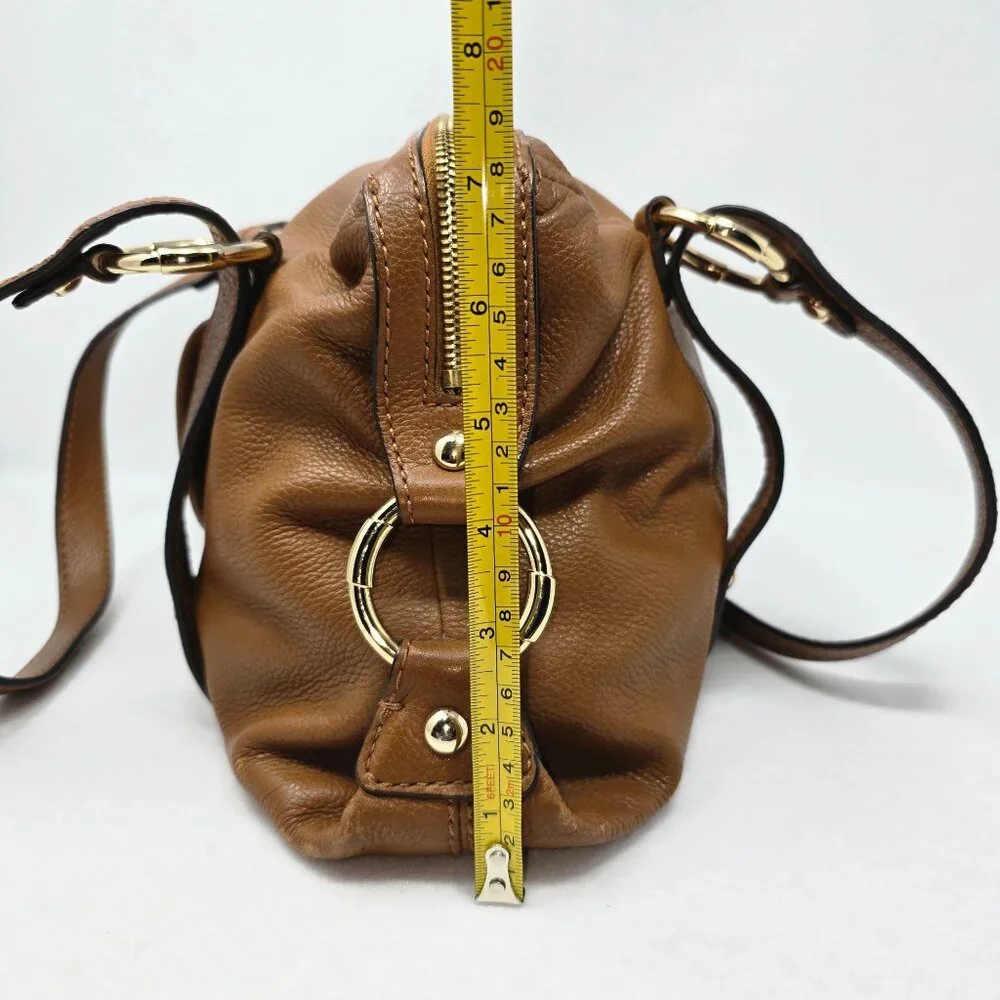 Michael Kors Brown Leather Shoulder Bag Handbag Satchel Gold Dual Handles